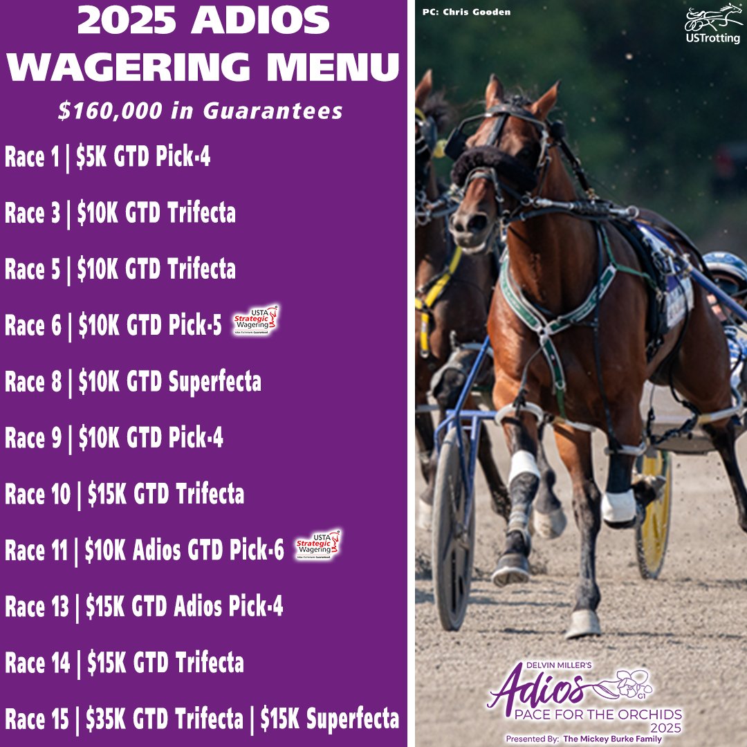 USTrotting's tweet image. Adios wagering options for Saturday July 26th.
#harnessracing