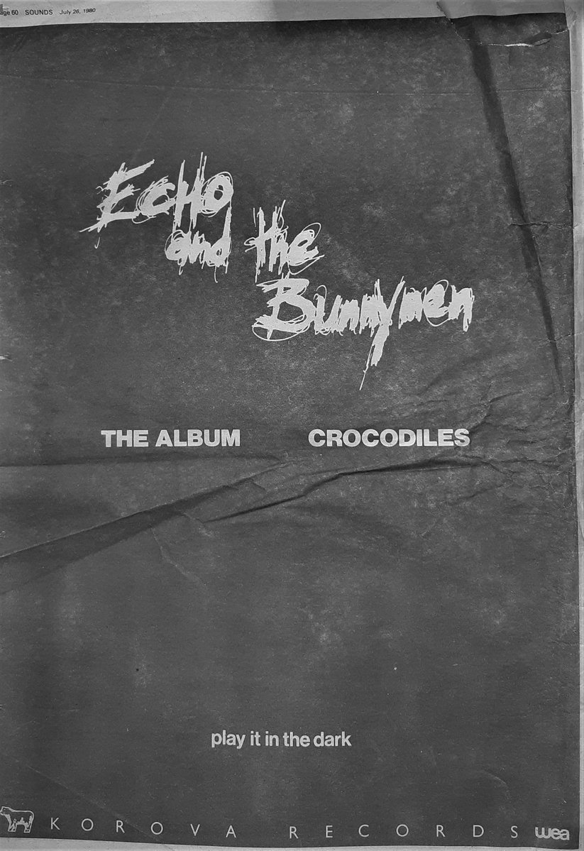 SoundsClips's tweet image. Echo and the Bunnymen's album 'Crocodiles' advert in Sounds 26th, July 1980.
@Bunnymen
@Will_Fuzz