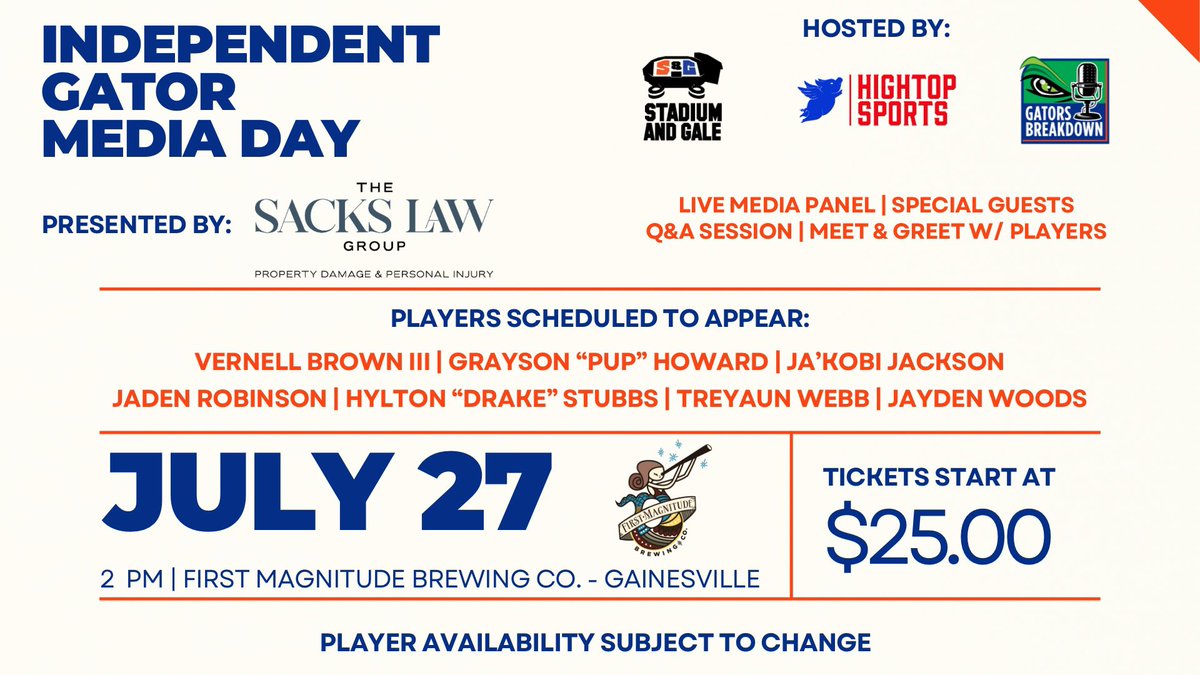 GatorDave_SEC's tweet image. TOMORROW!
Come hangout with…
@GatorsBreakdown
@StadiumAndGale
@hightopsport
A great way to kick off the season!
We’ll have some nice giveaways as well!
GET YOUR TICKETS: posh.vip/e/the-inaugura…