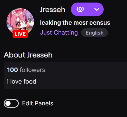 jresseh's tweet image. shout out to my wife lakersuner my child cheetofisho the wonderful 4% alcoholic drink and ortho underscore who made this awesome census for getting me to 100