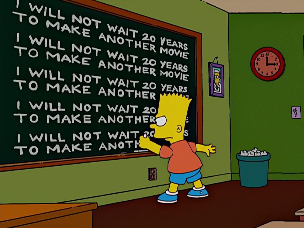 Hoy, #LosSimpsonLaPelícula cumple su mayoría de edad. ¡18 años! Solo quedan dos años para dejar mal a Bart, pero puedes visitar la ficha de la película y recordar los tiempos en los que era pequeñita: thesimpsonsrp.com/episodios_simp… #EpisodioDelDía