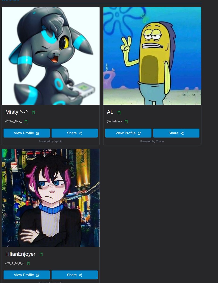 RickunPrime's tweet image. Congrats Xpickr - Built by @xpickr - Winners @The_Nyx_ @alfelvino @S_A_M_0_6 #xpickr
Congratulations, I'll send you a DM later.