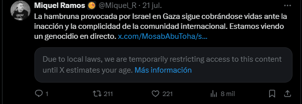pav1ooh's tweet image. Han cambiado las políticas de X en UK y han metido una supuesta verificación de edad que censura automáticamente y que no se puede cambiar manualmente.
Obviamente lo están usando para censurar lo que está pasando en Gaza incluso en otros países, como España, Holanda, etc