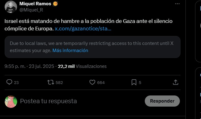 pav1ooh's tweet image. Han cambiado las políticas de X en UK y han metido una supuesta verificación de edad que censura automáticamente y que no se puede cambiar manualmente.
Obviamente lo están usando para censurar lo que está pasando en Gaza incluso en otros países, como España, Holanda, etc