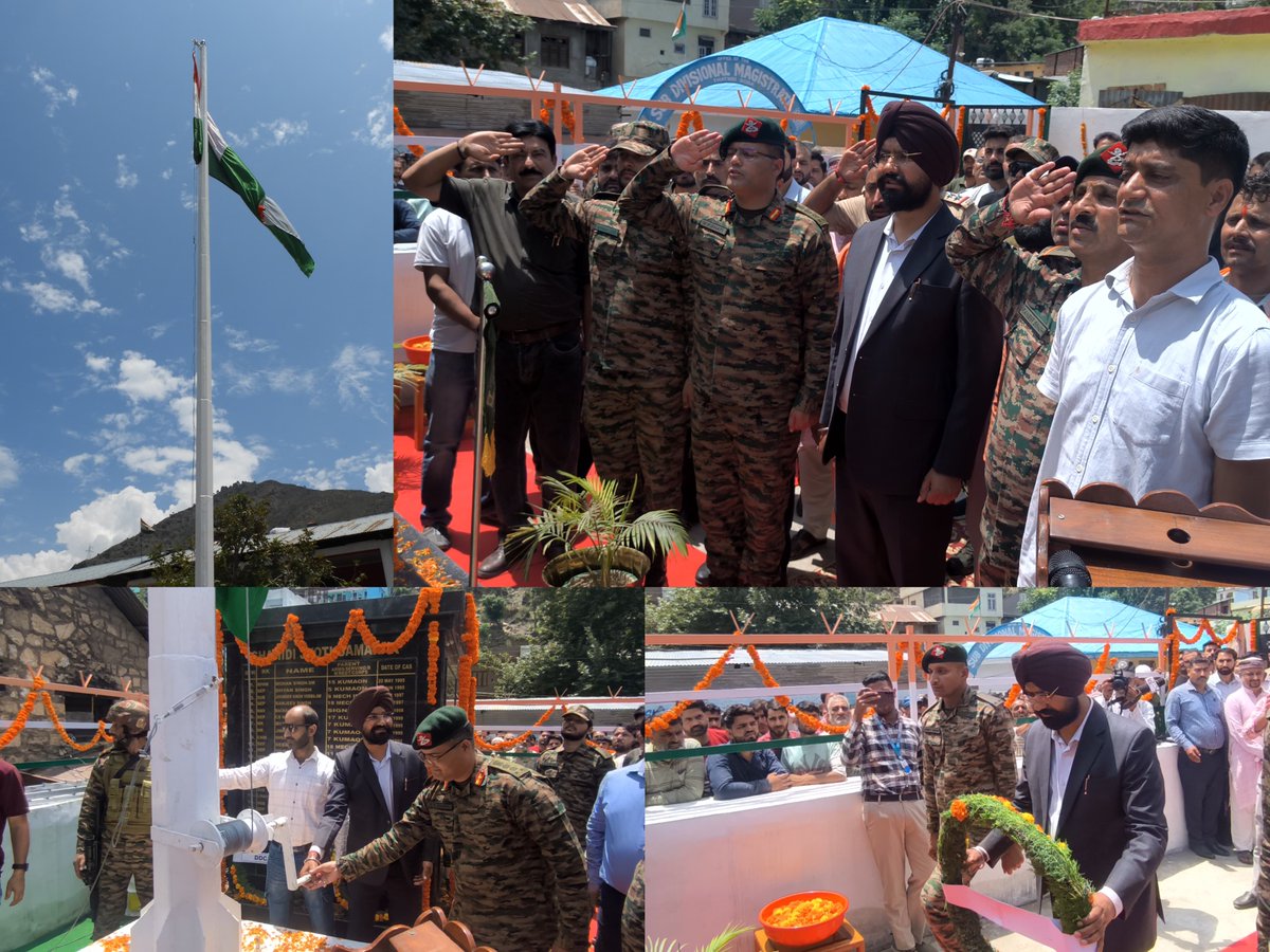 jkchanneltv's tweet image. The town of Thathri in district Doda resonated with patriotic pride as #KargilVijayDiwas was observed with solemnity and zeal to honour the brave soldiers who laid down their lives during the 1999 Kargil War.
50-Feet National Flag inaugurated as a tribute to bravehearts