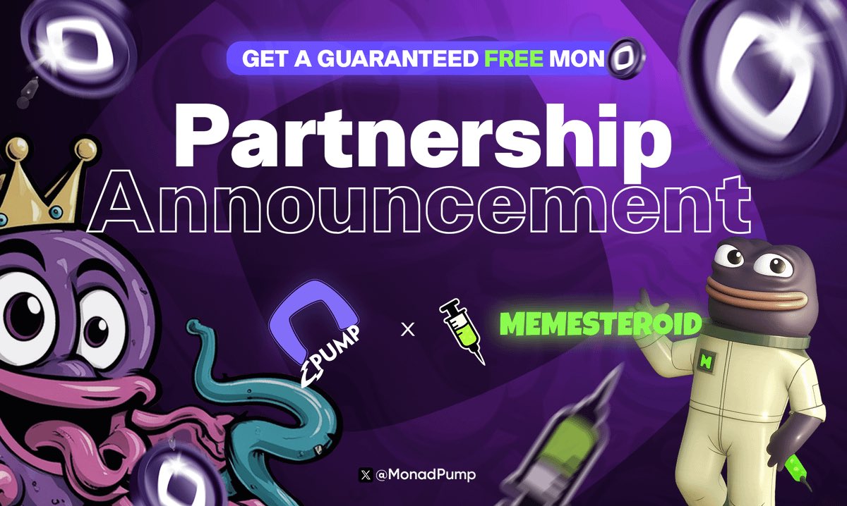 MonadPump's tweet image. 🚨 PARTNERSHIP ANNOUNCEMENT
👀 We’re teaming up with @Memesteroid — a mobile-first giga-meme protocol fusing SocialFi, BetFi, and Meme Perps into one battlefield, with two modes for every stage of a memecoin’s life cycle.
Memesteroid turns trading into a game, a war, and a…