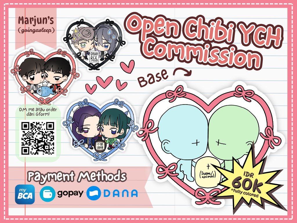 goingasleep's tweet image. ☀OPEN YCH CHIBI COMMISSION☀
[❤s and 🔄s are very much appreciated!✨ ]

I&apos;m opening my very first commission for INA🇮🇩 only! Aku buka 5 slot yas💔✌

Please DM me or fill out the GForm below if you&apos;re interested ☀

⬇⬇⬇⬇⬇⬇
forms.gle/tMBKdFN5mQ37CB…