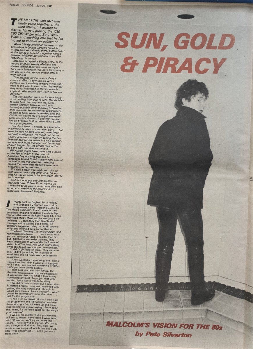 SoundsClips's tweet image. An article on Malcolm McLaren by Pete Silverton in Sounds 26th, July 1980 about Bow Wow Wow. Pictures by Peter Kodick.
@BowWowWowBand