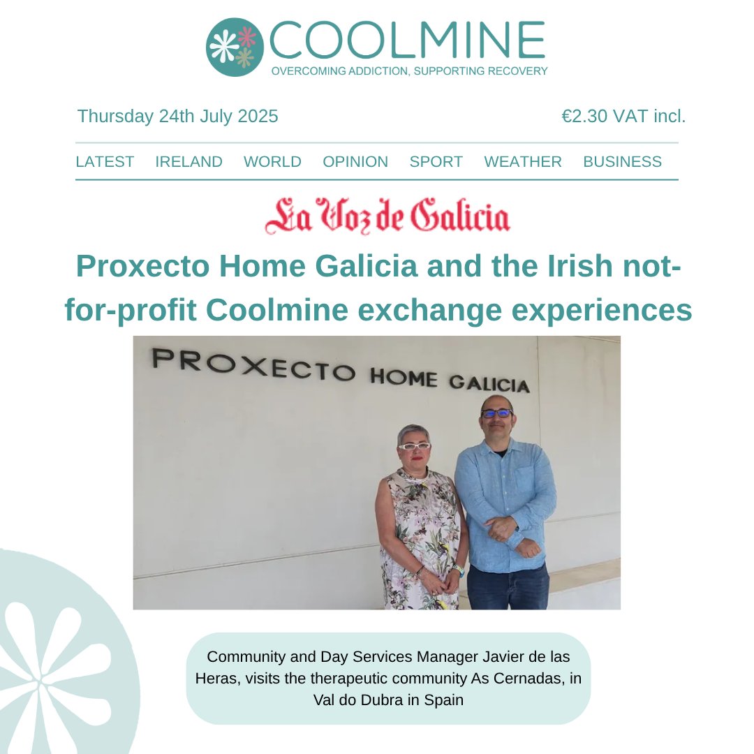 CoolmineTC's tweet image. As part of our ongoing Erasmus+ collaboration, Coolmine’s Community and Day Services Manager, Javier de las Heras, recently visited Proxecto Home in Galicia for an international exchange of experience and best practice.
#ErasmusPlus #RecoveryCommunity #Coolmine #ProxectoHome