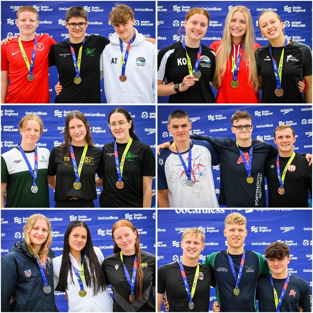 Swim_England's tweet image. The first round of medallists at today&apos;s GoCardless Swim England Open Water National Age Group Championships competing in the 7.5k races 🥇 🥈 🥉

#achievemore | #SEOpenWater