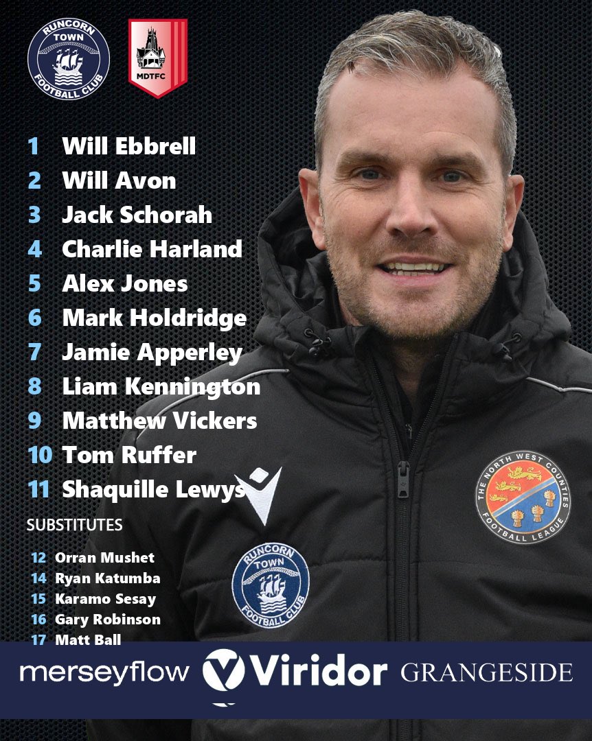 RuncornTown's tweet image. This is your Runcorn Town lineup as we kick off the new season against @MDTFC
👕 Thankyou to our shirt sponsors @ViridorUK @merseyflow and Grangeside of Runcorn
