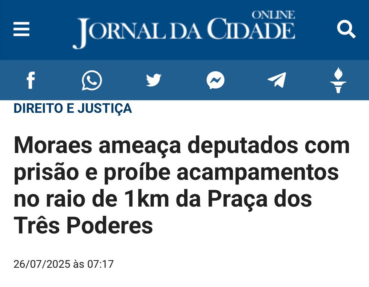 A Constituição garante a qualquer cidadão o direito de se reunir pacificamente em locais públicos, sem necessidade de autorização.

A decisão de Alexandre de Moraes de mandar retirar acampamentos pacíficos, organizados por deputados eleitos, que representam milhares de