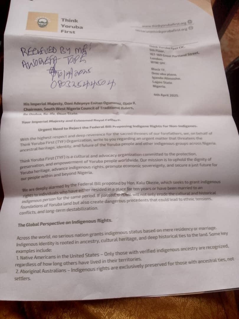 TYFABJFCT's tweet image. Our Royal majesty Ooni Adeyeye Enitan Ogunwusi Ojaja II, received a Letter from TYF organization.