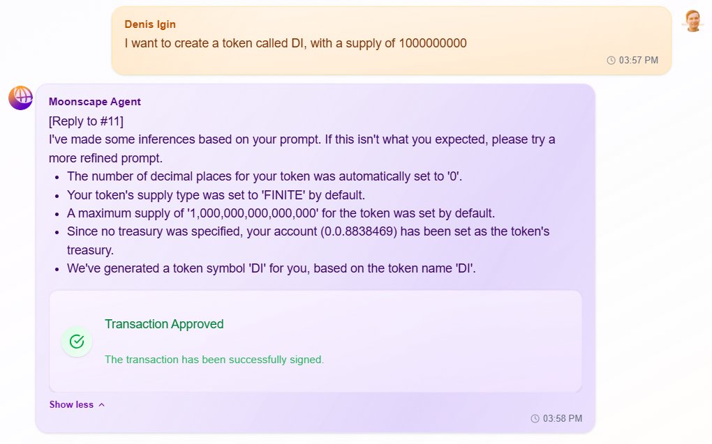Denis Igin 🇺🇦 (@denisigin) on Twitter photo I just created a token on @Hedera with a single prompt (see screenshot), took 10 second with a <a href="/MoonscapeLabs/">Moonscape 🟧🟪</a> AI agent using ElizaOS!
What's next? Asking it to cook anything at all (video below) ↓ I just created a token on @Hedera with a single prompt (see screenshot), took 10 second with a <a href="/MoonscapeLabs/">Moonscape 🟧🟪</a> AI agent using ElizaOS!
What's next? Asking it to cook anything at all (video below) ↓