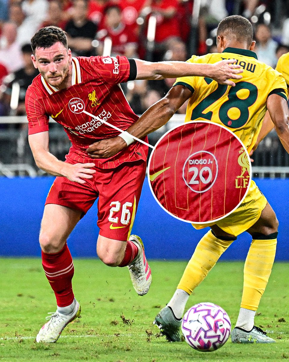 OneFootball's tweet image. Liverpool FC's shirt worn in their pre-season friendly vs Milan featured a touching tribute to the late Diogo Jota ❤️
The club have also confirmed that their new adidas kits for 2025/26 will feature a 'Forever 20' emblem for the entire season in memory of the forward 👕