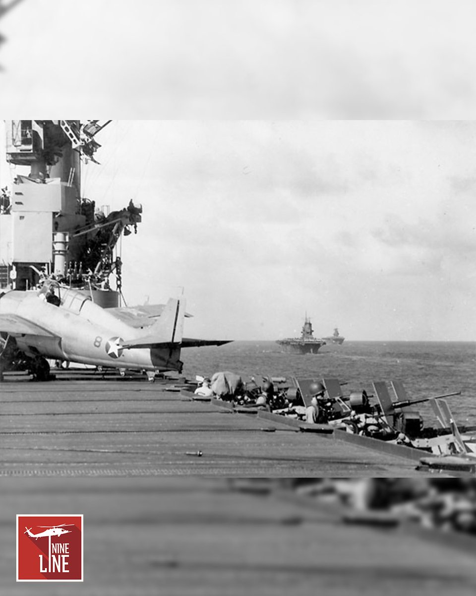 NineLineApparel's tweet image. July 26, 1942 - 400 miles off the coast of Fiji, the USS Wasp (foreground of 1st image), USS Enterprise, and USS Saratoga (background) rendezvous with the invasion force for Guadalcanal. This was the most powerful US Naval force that had yet to be assembled in the Pacific. Also…