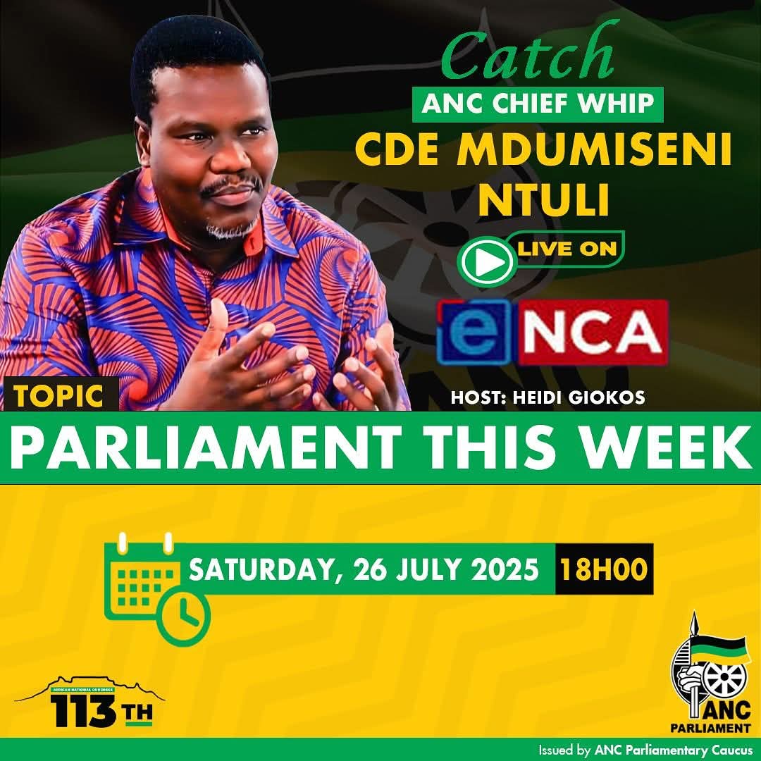 ANCLimpopo's tweet image. Catch ANC Chief Whip in the National Assembly, Comrade Mdumiseni Ntuli, on ENCA this evening, reflecting on the past week in Parliament.