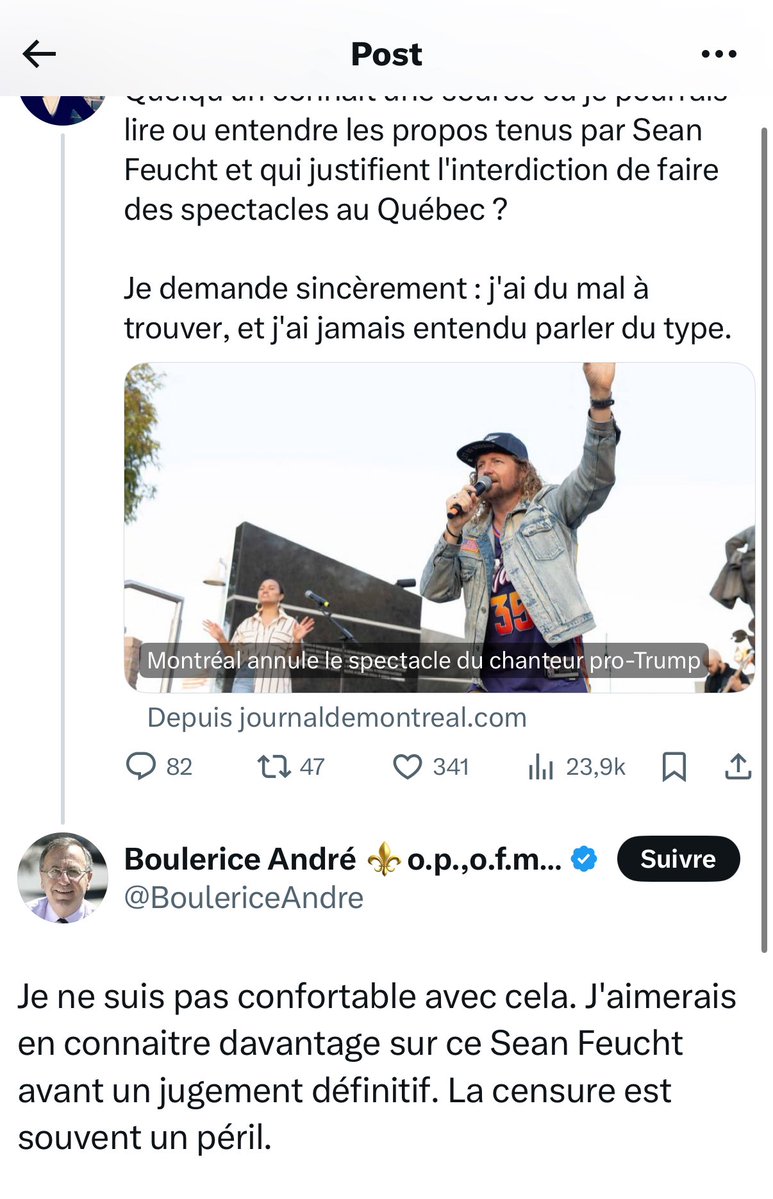 EloVeut's tweet image. Cette histoire fait beaucoup jaser et c’est tant mieux. Il faut cesser cette culture d’annulation.
Et c’est bien qu’à gauche comme à droite, les gens s’indignent. Je suis quand même perplexe par les propos de ce M. Boulerice (qui dit que la censure est un péril) que je ne connais…