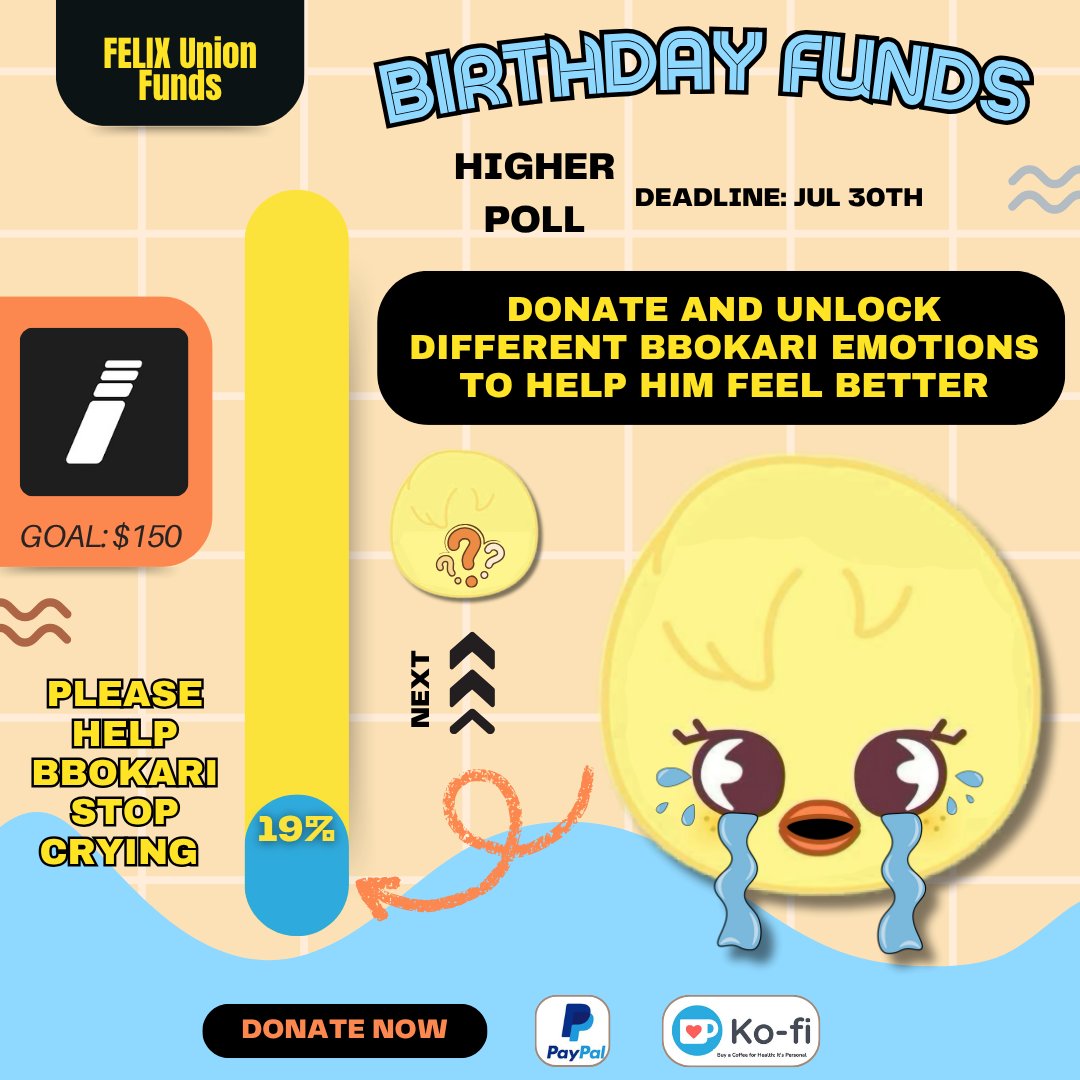 FELIXUnionFunds's tweet image. 🎁 #FELIX Birthday Funds
⌛️HIGHER: D-3🚨
🎯$150 (19%)
Donate & unlock different Bbokari emotions & help him feel better
Paypal:paypal.com/paypalme/felix…
Ko-fi:ko-fi.com/felixunionfunds
Every contribution matters! Your support is always appreciated🙏
#李龙馥 #필릭스 #フィリックス