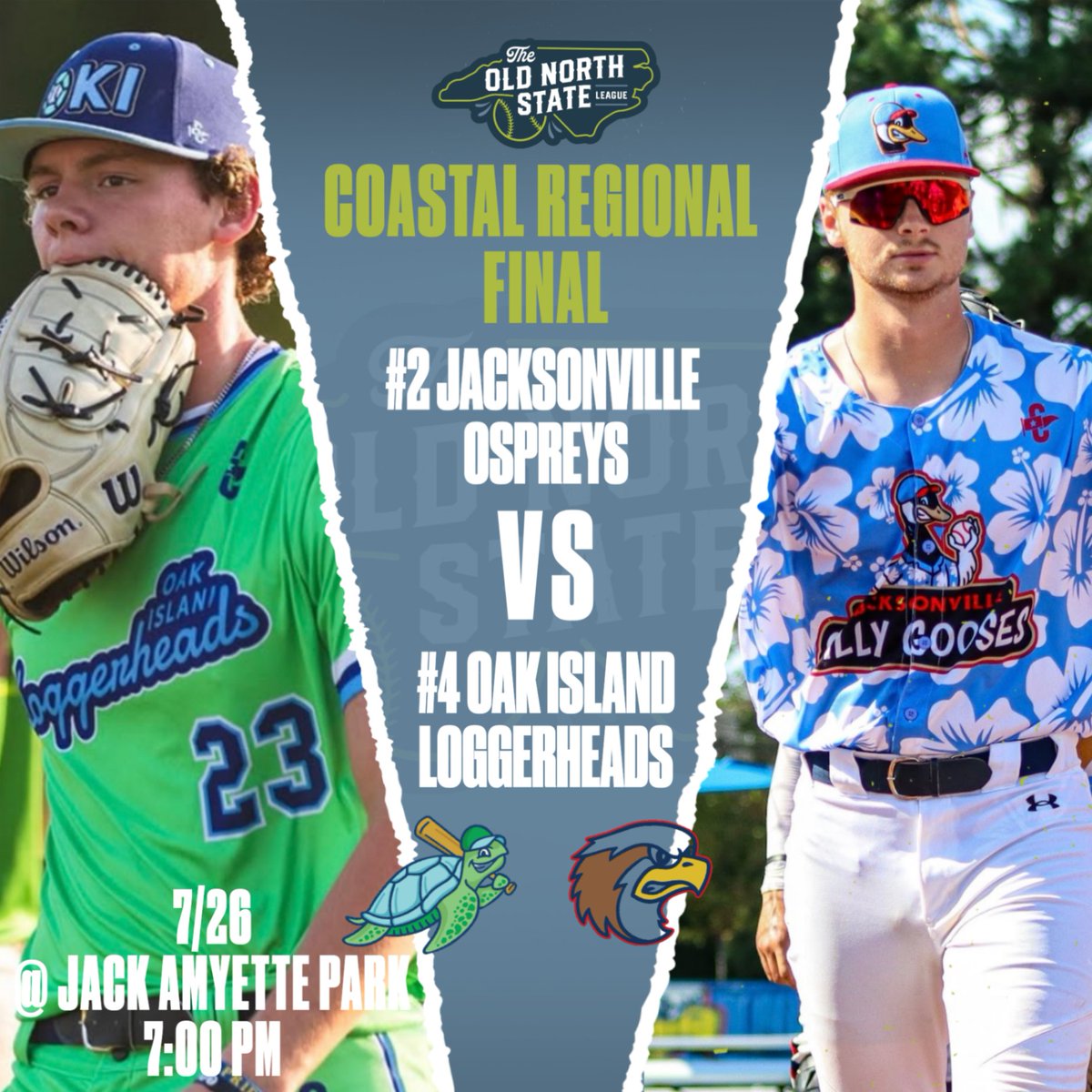 ONSLBaseball's tweet image. 🏆 COASTAL FINAL 🏆 

The Oak Island Loggerheads and Jacksonville Ospreys battle to be crowned Coastal Champ and the opportunity to play the Tarboro River Bandits in the Eastern Championship. 

#ThisIsONSL #SummerStartsHere