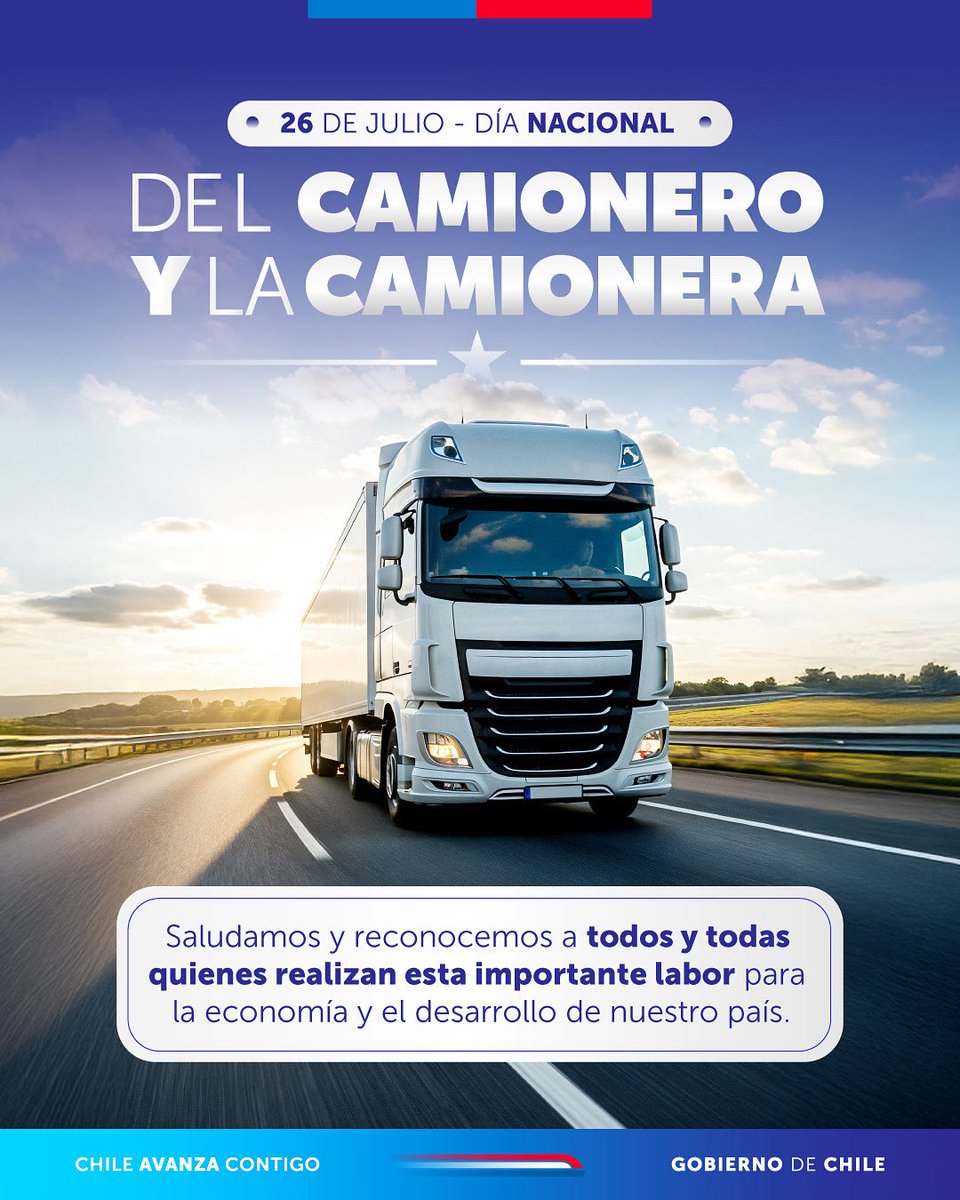 MTTChile's tweet image. Saludamos a las conductoras y conductores de camiones que día a día recorren Chile de norte a sur 🚚🇨🇱
Gracias por su compromiso y trabajo por mantener las cadenas de abastecimiento en todo nuestro territorio y con eso garantizar el bienestar de las personas.
