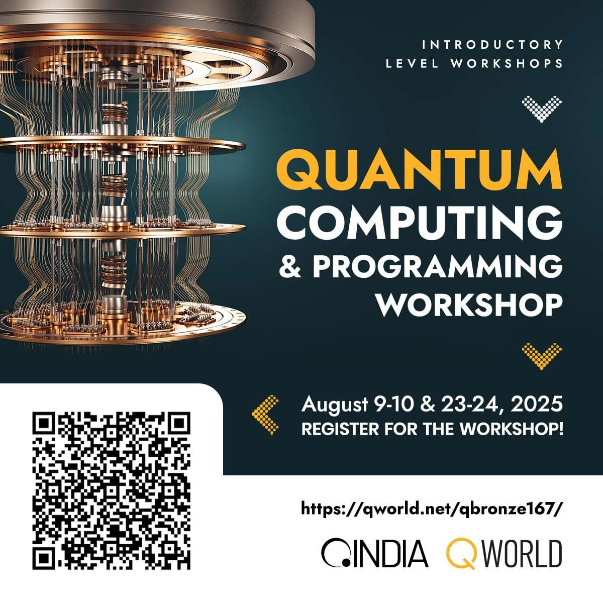 We invite you to the next QBronze workshop, this time organized by QIndia, on August 9-10 &amp; 23-24: qworld.net/qbronze167

Registration: forms.gle/G4sK27icteQiuw…