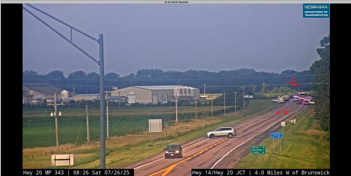 Nebraska511's tweet image. #Brunswick Crash on Hwy 20 WB MM 342, all lanes are currently blocked as emergency personal arrive on scene.
511.nebraska.gov/event/NECARS5-…