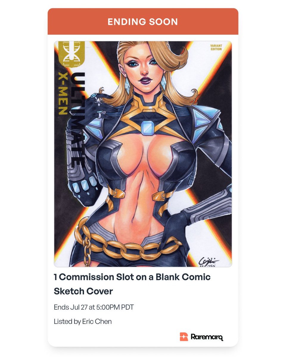 nerdcrawler (@nerdcrawlercom) on Twitter photo Ending tomorrow!
We’ve got one commission slot available on a blank comic cover by the incredibly talented <a href="/ericwjchen/">エリックチェン (Eric “weijic” Chen)</a> !
raremarq.com/auctions/1-com…
#sketchart #ericchen #raremarq #originalart #weijic Ending tomorrow!
We’ve got one commission slot available on a blank comic cover by the incredibly talented <a href="/ericwjchen/">エリックチェン (Eric “weijic” Chen)</a> !
raremarq.com/auctions/1-com…
#sketchart #ericchen #raremarq #originalart #weijic
