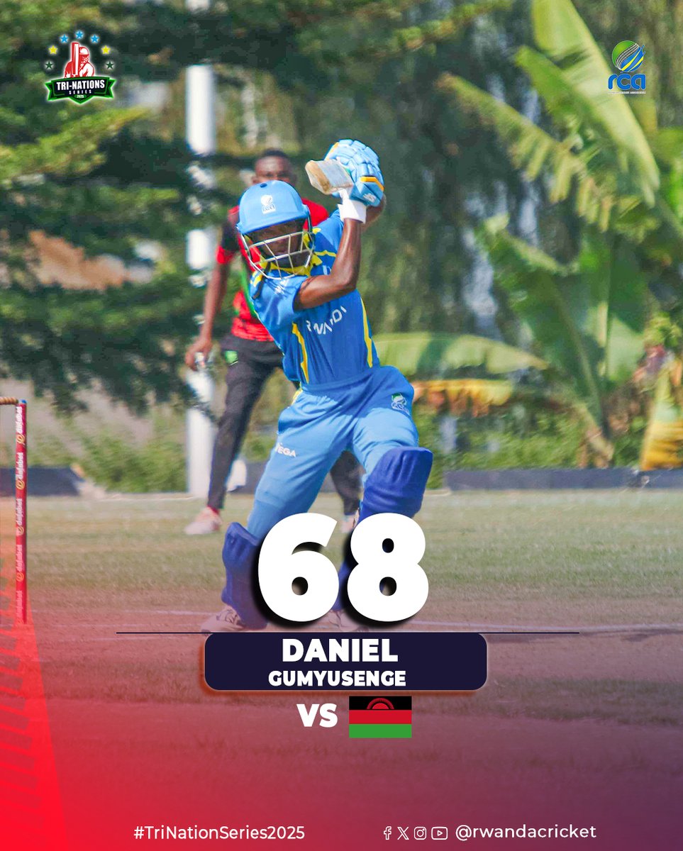 RwandaCricket's tweet image. Innings Break – Matchday 7
Rwanda set 157/5 in 20 overs.
Daniel Gumyusenge scored 68 (49), Isaie Niyomugabo added 46 (50).
#TriNationSeries2025
@cricketmalawi
