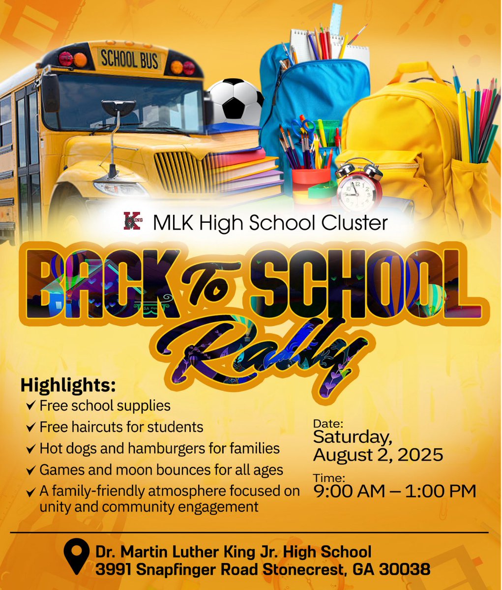 Dr. Tashina G. White (@dr_tgw) on Twitter photo Please join the MLK High School Cluster for our Back to School Rally. See the flyer below for details. #Share #MLK #MLKBacktoSchoolRally #BridgingTheGap #CommunityEngagement <a href="/DCSDHorizon/">DCSD Horizon Area</a> <a href="/DeKalbSchools/">DeKalb Schools, GA</a> Please join the MLK High School Cluster for our Back to School Rally. See the flyer below for details. #Share #MLK #MLKBacktoSchoolRally #BridgingTheGap #CommunityEngagement <a href="/DCSDHorizon/">DCSD Horizon Area</a> <a href="/DeKalbSchools/">DeKalb Schools, GA</a>