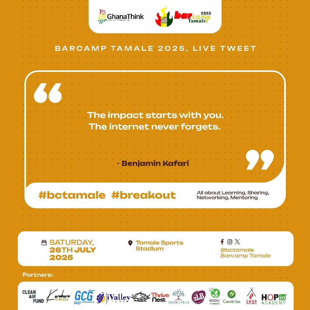 #bctamale mentor Benjamin Kafari shares.

Less Talk, More Action 
#bctamale #bctamale2025 <a href="/Abocco/">Ato Ulzen-Appiah #MightyAfrican</a> <a href="/Nuttykola/">KolaNuT</a> <a href="/BarcampTamale/">Barcamp Tamale #bctamale</a>