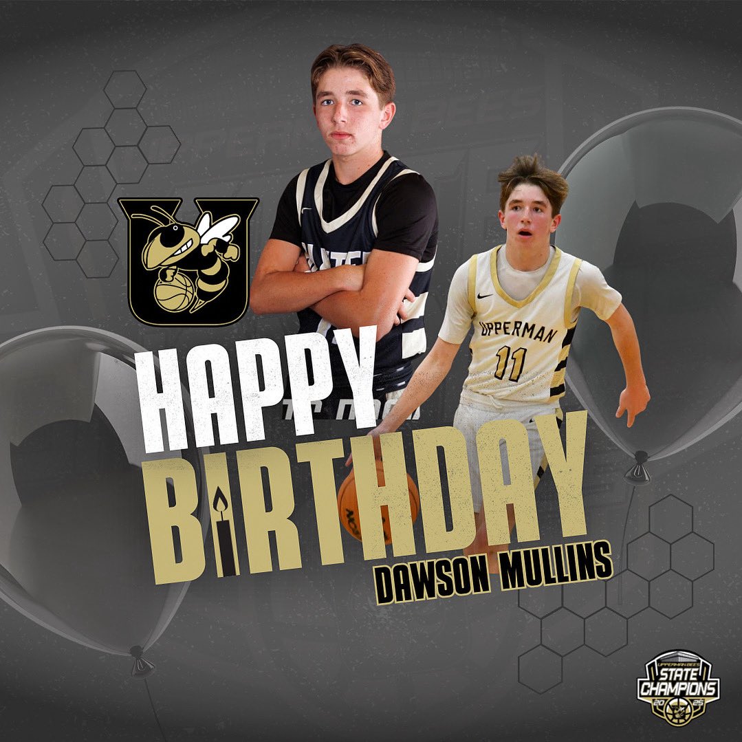 uppermanhoops's tweet image. We jumped the gun yesterday so we want to officially wish Freshman Bee, Dawson Mullins, a Happy Birthday!! 🐝🎊