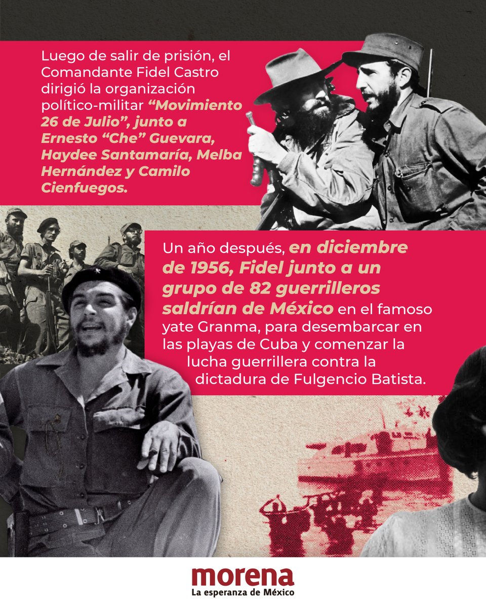 PartidoMorenaMx's tweet image. El asalto a los cuarteles Moncada en Santiago de Cuba y Carlos Manuel de Céspedes en Bayamo, bajo el liderazgo del revolucionario Fidel Castro, un 26 de julio de 1953, marcó el comienzo de la Revolución Cubana.
Esta lucha contra la dictadura del golpista Fulgencio Batista, se…