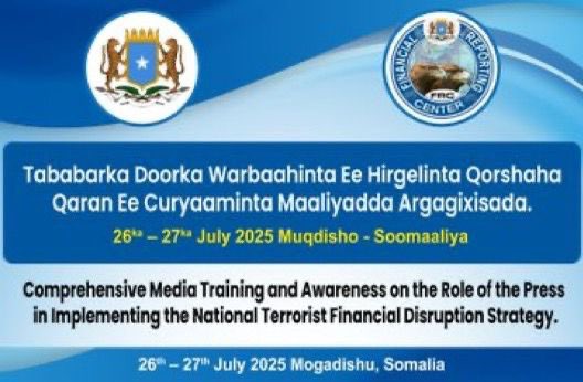 SONNALIVE's tweet image. Somalia’s Financial Reporting Center launched a two-day training on July 26 to equip media professionals with tools to support Anti-Money Laundering (AML) and Counter-Terrorism Financing (CFT) efforts and help disrupt terror funding networks.