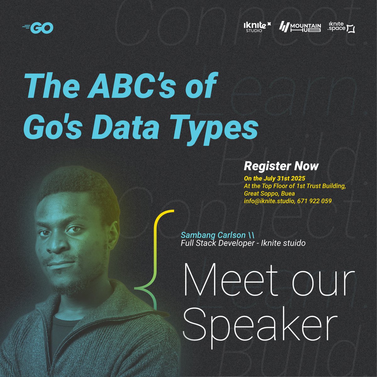 iknite studio (@iknitestudio) on Twitter photo "Everything simple is made too complicated because it's easy to fiddle with." — Rob Pike
Tired of confusing data structures?
Join Carlson Samba at the West/Central African Gophers Meetup as we unpack Go’s type system.
📍 July 31 | Buea
🔗 Register: api.leadconnectorhq.com/widget/form/Za… "Everything simple is made too complicated because it's easy to fiddle with." — Rob Pike
Tired of confusing data structures?
Join Carlson Samba at the West/Central African Gophers Meetup as we unpack Go’s type system.
📍 July 31 | Buea
🔗 Register: api.leadconnectorhq.com/widget/form/Za…
