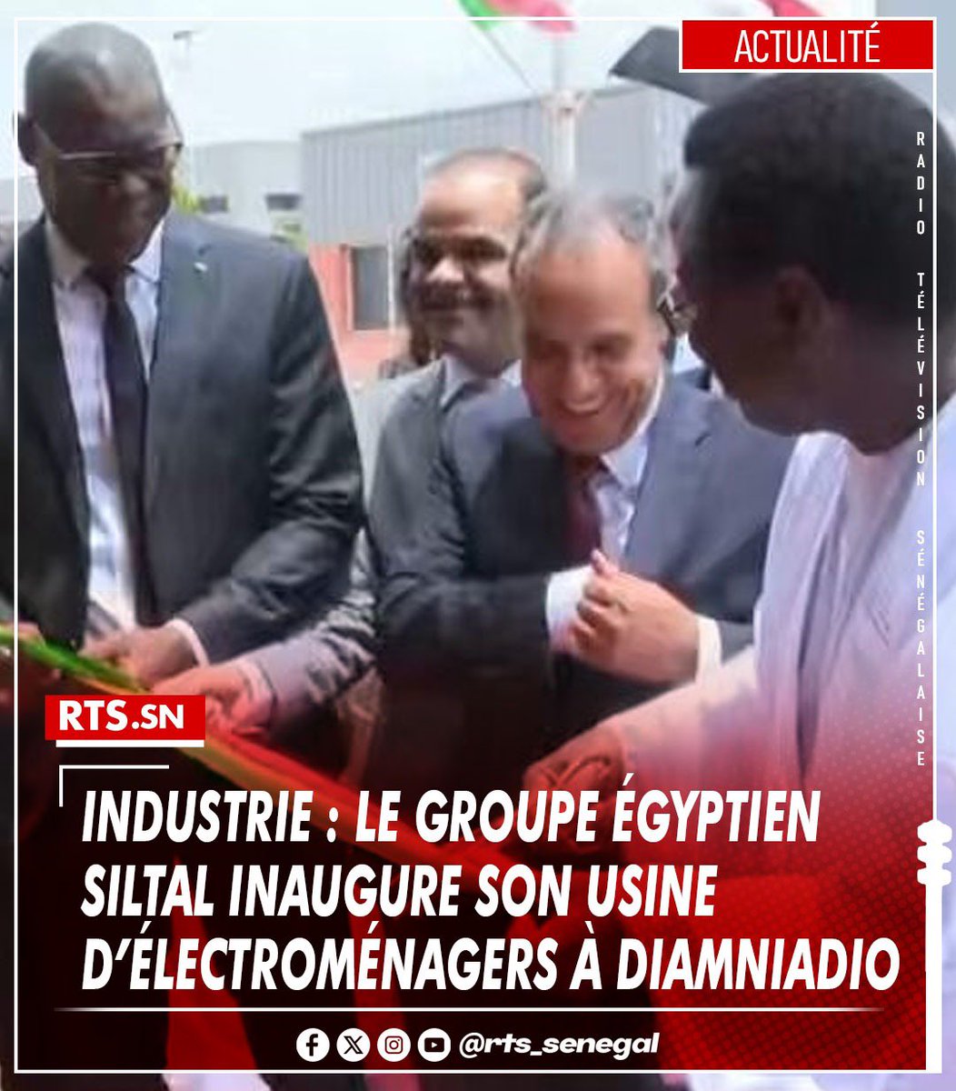 RTS1_Senegal's tweet image. Le groupe égyptien Siltal ouvre une usine d’électroménagers à Diamniadio, avec un investissement de 2,7 milliards de FCFA et plus de 200 emplois attendus. La production débutera en octobre 2025, avec une seconde phase en février 2026, visant à faire du Sénégal un hub régional de…