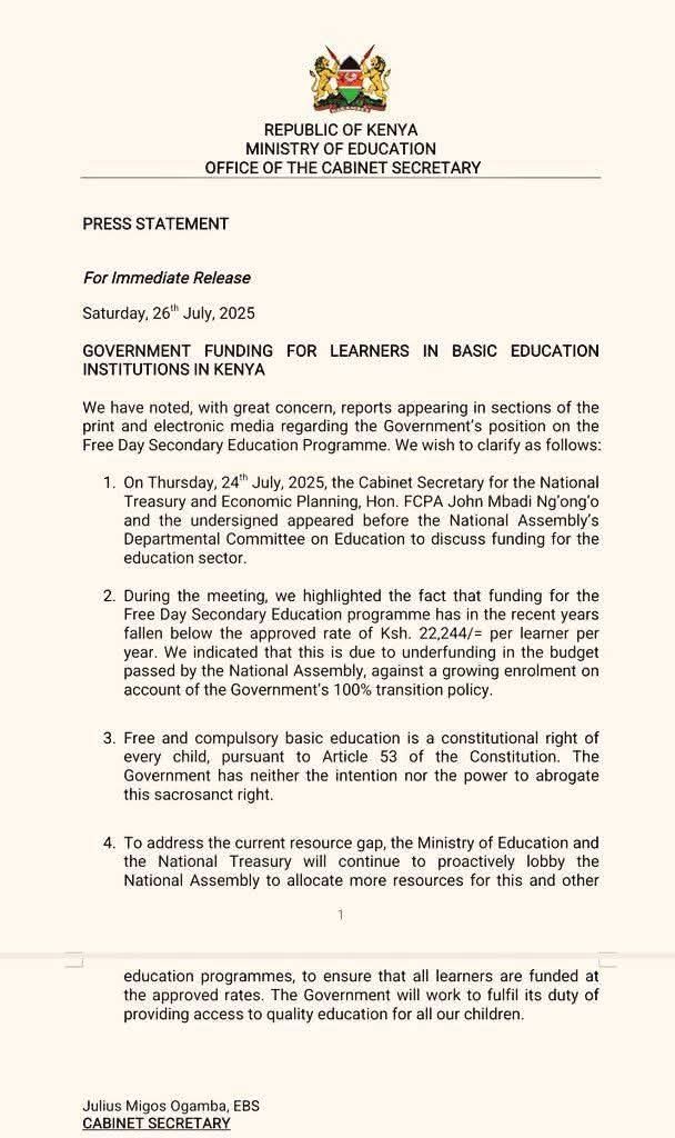 abuga_makori's tweet image. This is now clear as FCPA John Mbadi put it. The budget allocations remain the same, but the number of learners keeps going up. National Assembly has not adjusted to allocation. Let us NOT fight President William Ruto just because of hatred.