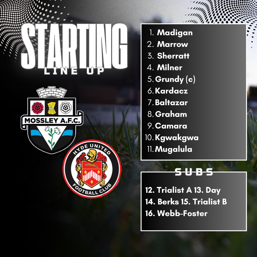 MossleyAFC's tweet image. Here’s how your Lilywhites line-up for today’s friendly with Hyde United
⚪️⚫️