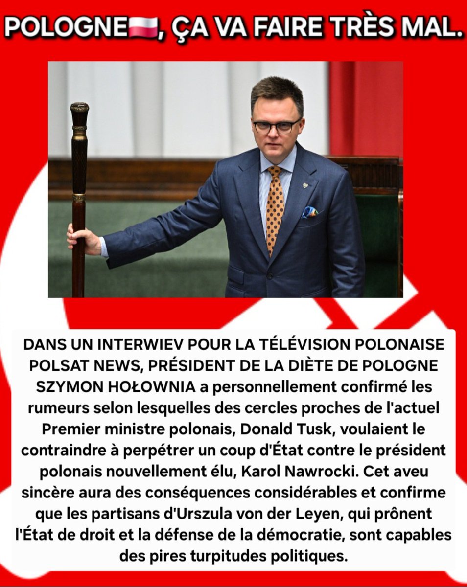 Magula69's tweet image. Madame @vonderleyen @eucopresident des milieux politiques proches de votre homme de confiance @donaldtusk.... Bravo😥❗
Votre démocratie et l'état de droit c'est du pipeau ❗
@AnneSanderElue @AndreRougeOff @JeromeRIVIERE @Philippeoliv @nadine__morano @ThierryMARIANI…
