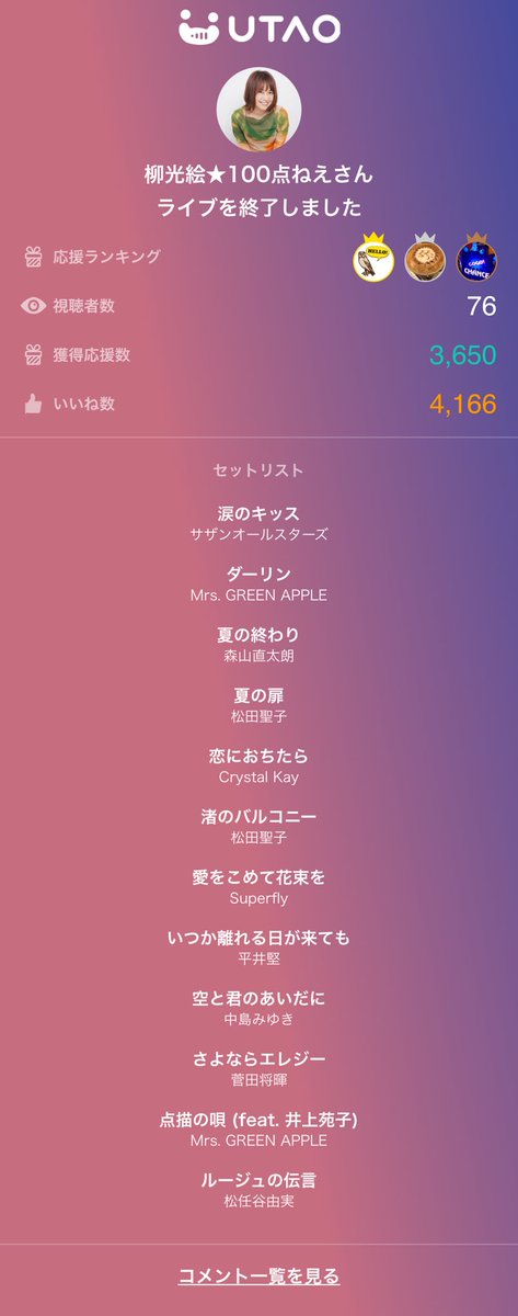 MitsueYanagi's tweet image. 柳光絵★100点ねえさんのライブ配信来てくれてありがとう!
#UTAO #カラスタ karasta.net/profile/cb2269…