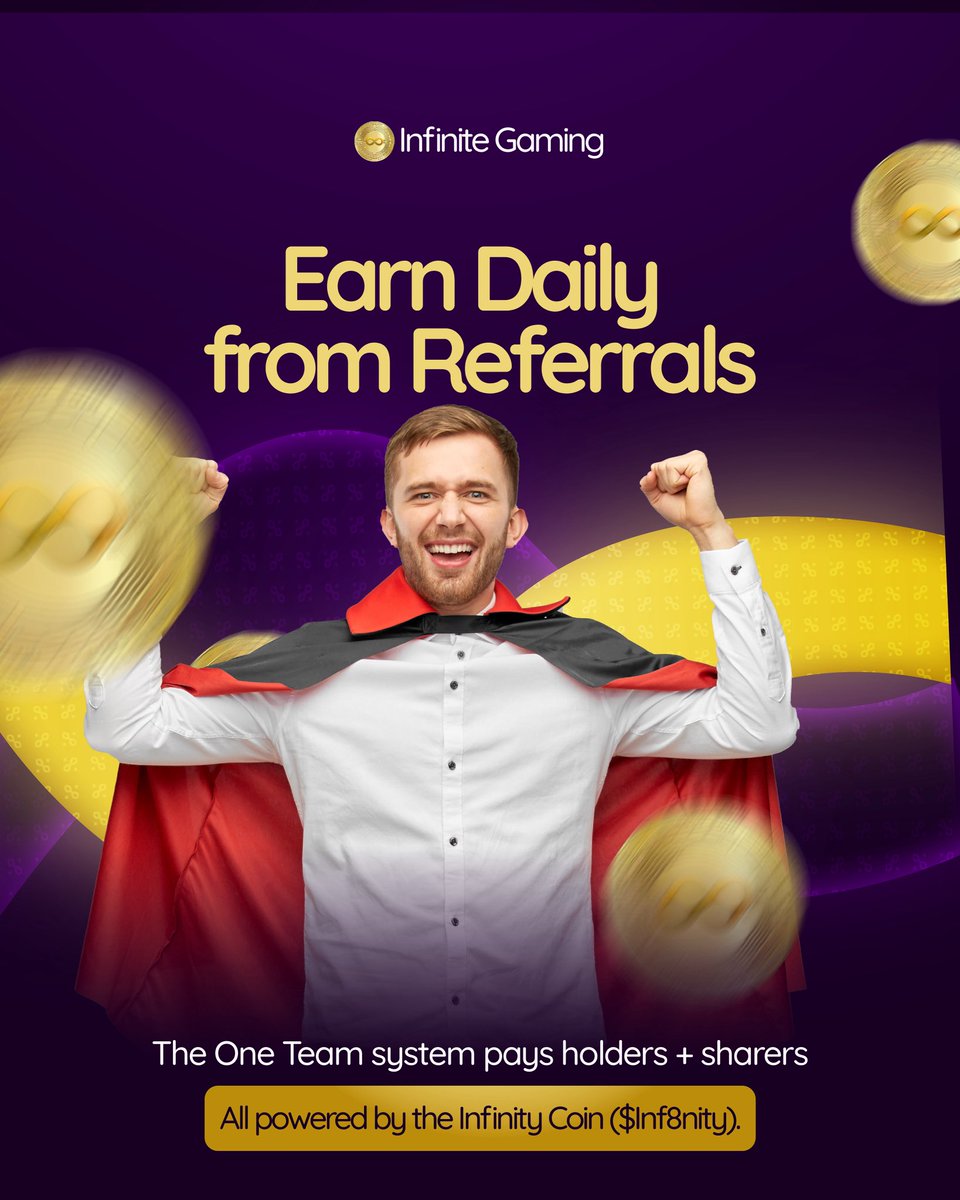 infgaming888's tweet photo. 📢 Earn daily from referrals
The One Team system pays holders + sharers
#AffiliateRewards #INF8NITY #Web3Earnings #crypto #casino #staking #bitcoin https://t.co/jntmrrblC2