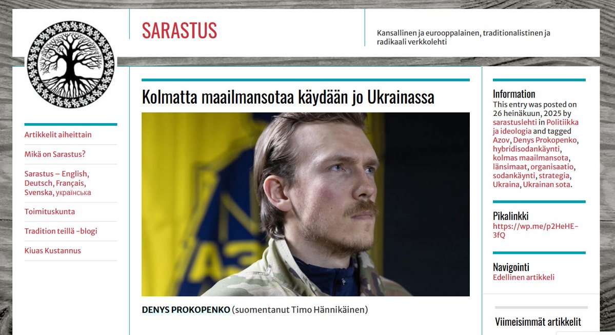 hnnikinen3's tweet image. Käänsin Azovin prikaatin komentajan Denys Prokopenkon kirjoituksen. Hän sanoo siinä pitkälti samaa kuin minä uusimman kirjani päätösesseessä: kolmatta maailmansotaa käydään jo, ja sen suuntaviivat hahmottuivat jo kauan ennen kuin sen nykyinen vaihe alkoi. Analyysi siitä, miten…