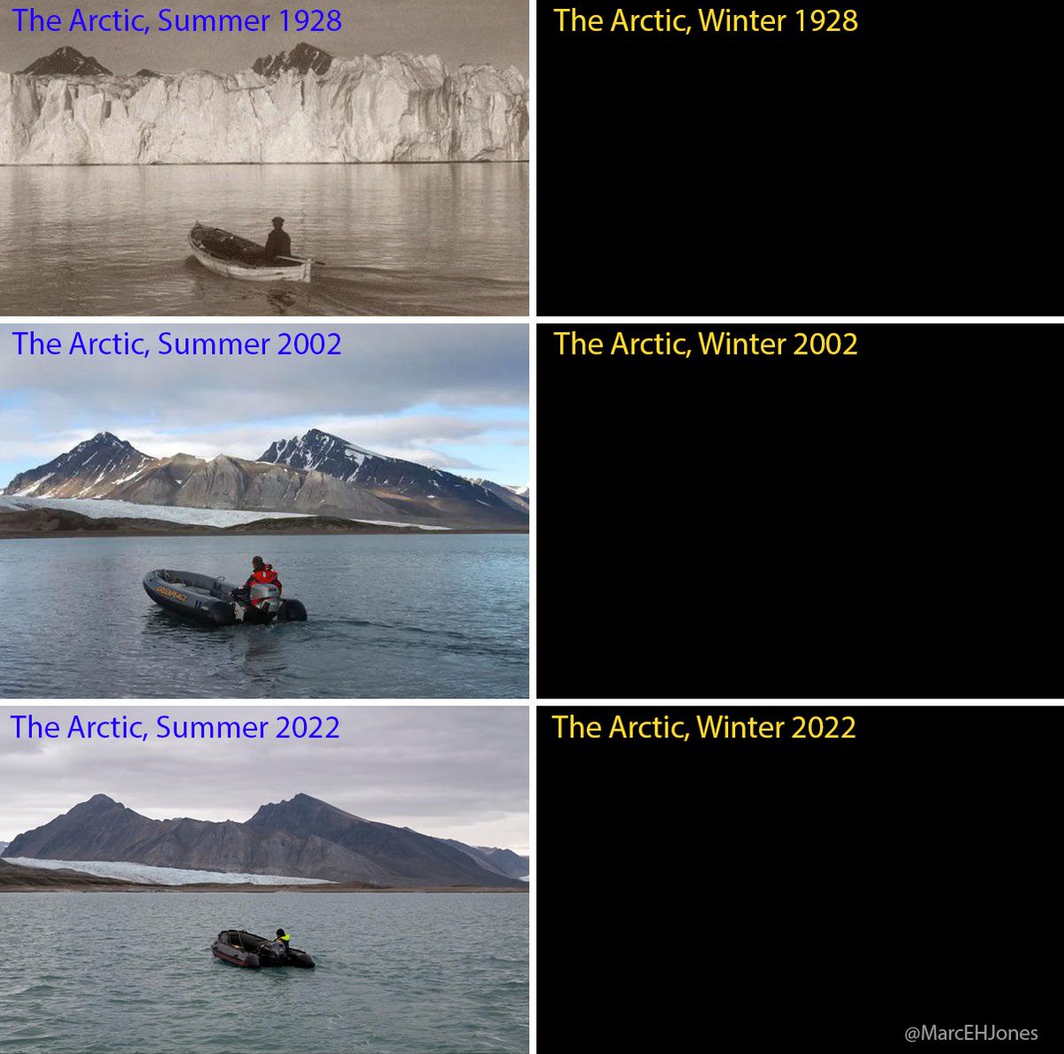 MarcEHJones's tweet image. When images of glacial retreat are posted online it's amazing how many people's gut reaction is "summer vs winter!" without any consideration for latitude + light levels or knowledge of actual glaciers.
#ChristianAslund
#Blomstrandbreen