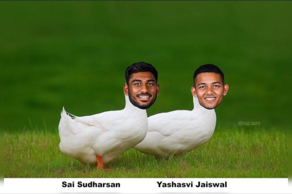 Jaiswal &amp; Sai का Scorecard:
| Player        | Runs |
|---------------|------|

| Jaiswal              | 0    |
| Sai Sudharsan | 0    |

"इतनी समानता तो जुड़वां भाइयों में भी नहीं होती!" 🤷‍♂️
#INDvsENGTest