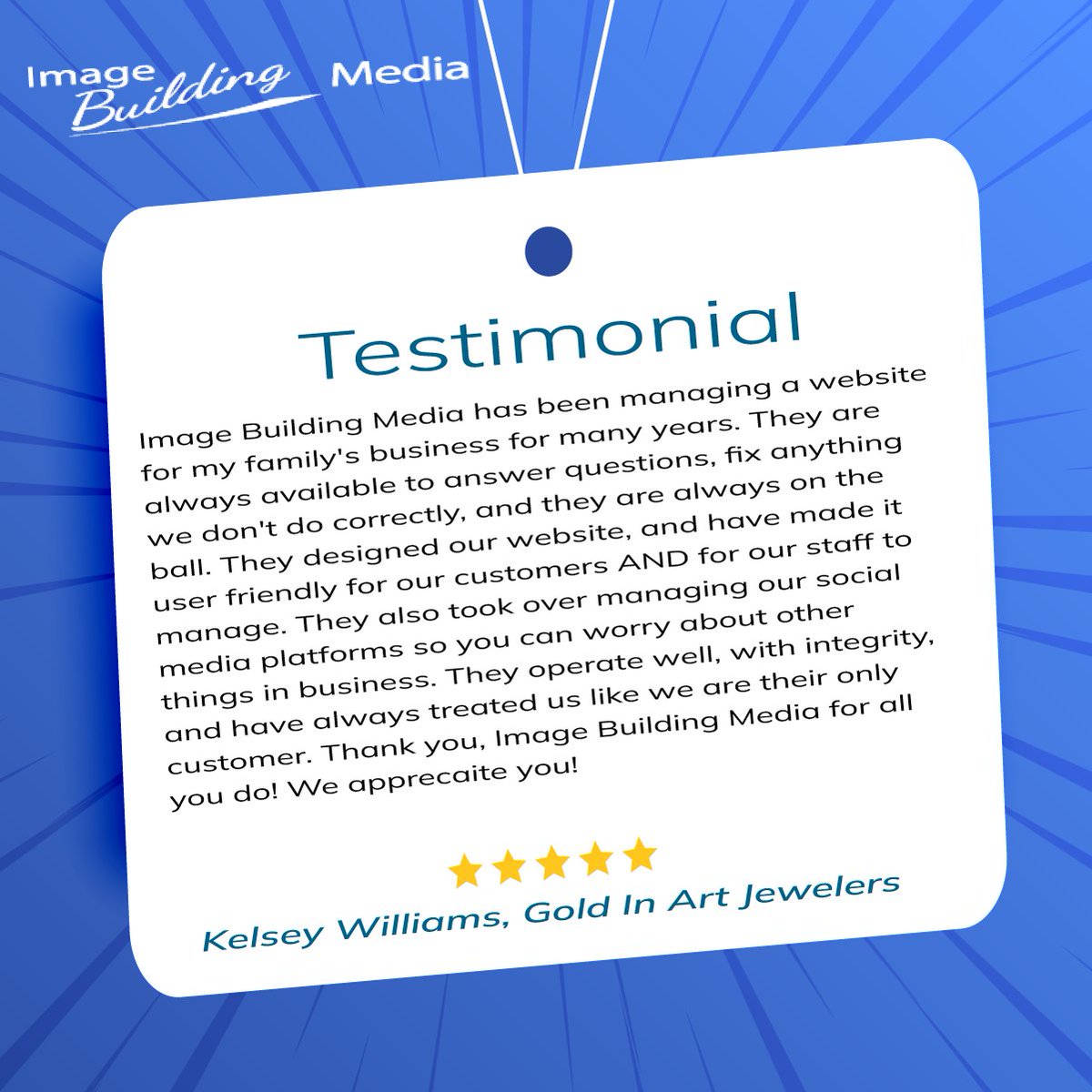 ImageBuilding's tweet image. We&apos;re blushing! 🥰 Hearing such wonderful feedback from our long-time client means the world to us. We love supporting family businesses and making their online presence shine! ✨ 🔗bit.ly/3eytRvm  #socialmediamanagement #webdesign #imagebuildingmedia #marketing 🤩