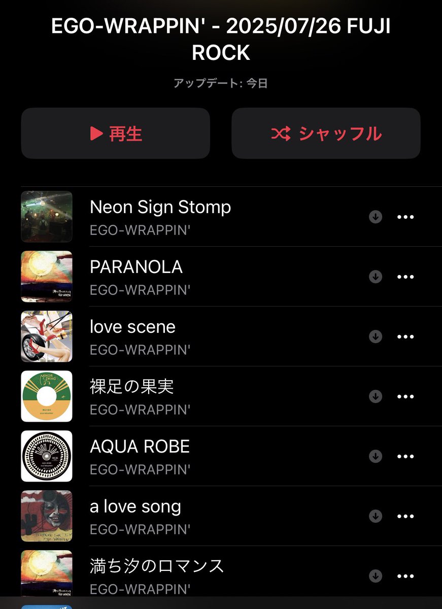 Goooldsmith's tweet photo. 今日のEGO-WRAPPIN'のセトリ
新曲２曲は熱い🎧
昔馴染みの曲も手厚くて激熱でした🙌✨

来年30周年🎊
応援続けます📣✨
#EGOWRAPPIN
#AmazonMusicchannel 
#fujirock #フジロック https://t.co/KrM8gRYhQK