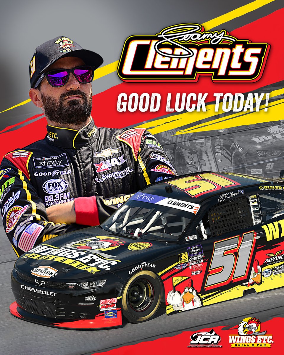 Good luck today, Jeremy Clements! We’re proud to sponsor you! Now go get ’em! 🏁🔥

Catch the Pennzoil 250 today at 4:30 PM EST and keep an eye out for that bold black-and-yellow #51 Wings Etc. Chevrolet! 🏎️💨

#NASCARXfinity #Pennzoil250 #WingsEtc #JeremyClements