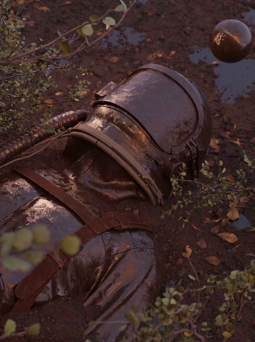 Fun look into the process

For easier control I had to add the mud bits in post production, which meant I had to render a separate pass with the cosmonaut completely covered in Mud 😆