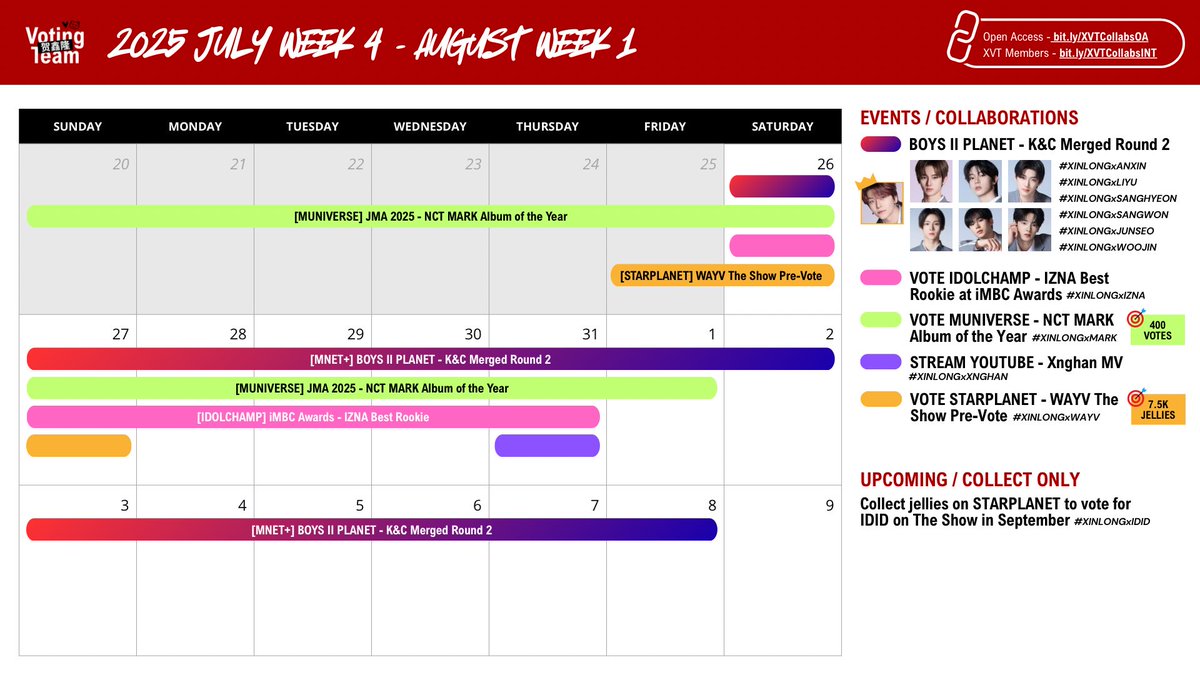 XINLONGVOTE's tweet image. [🔔] DAILY TASK REMINDER

Before the day ends, don’t forget to:
1️⃣ Vote HE XINLONG &amp;amp; 6 Trainee Collab Partners on MNET+ 
2️⃣ Collect Alpha Energy on MNET+
3️⃣ #XINLONGxMARK | Vote NCT MARK Album of the Year on Muniverse | 🎯 300 Accounts TO GO
4️⃣ #XINLONGxWAYV | Vote WAYV The Show…