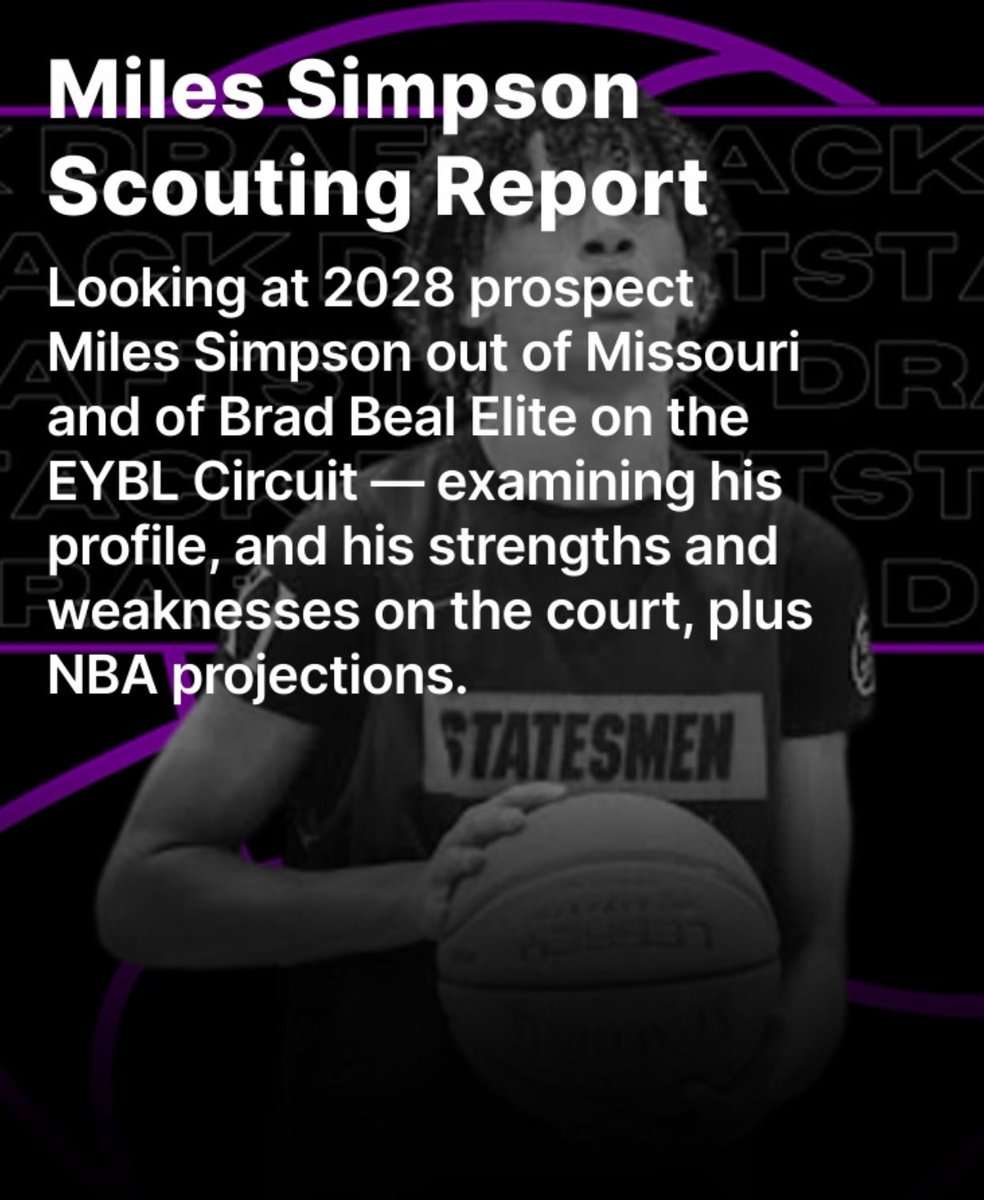 Spencer_C3Hoops's tweet image. —Miles Simpson Scouting Report—
After diving into his profile and watching all Nike EYBL Peach Jam games, I believe 6’5” 2028 SG Miles Simpson (@miles_simpson5) of @StatesmenHoops (MO) and @BradBealElite @NikeEYB should work on transitioning into a long point guard from his…
